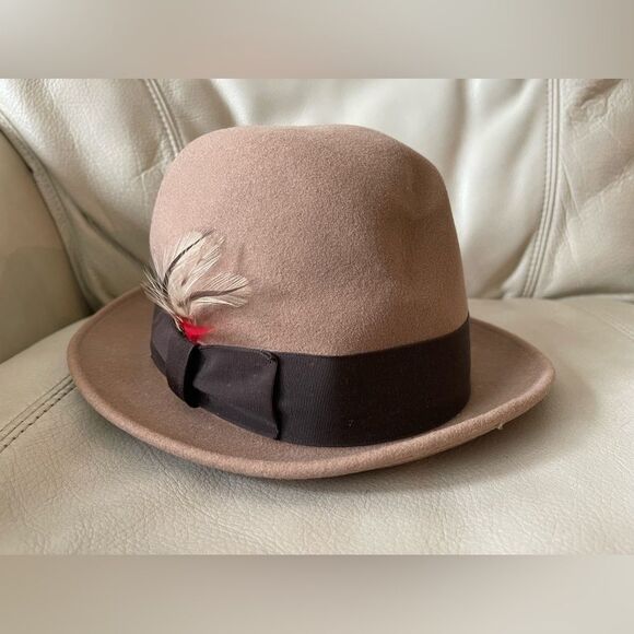 Capas Design Fedora Hat 100% Wool Feather Made in USA Medium 6 7/8 Brown - Picture 1 of 7